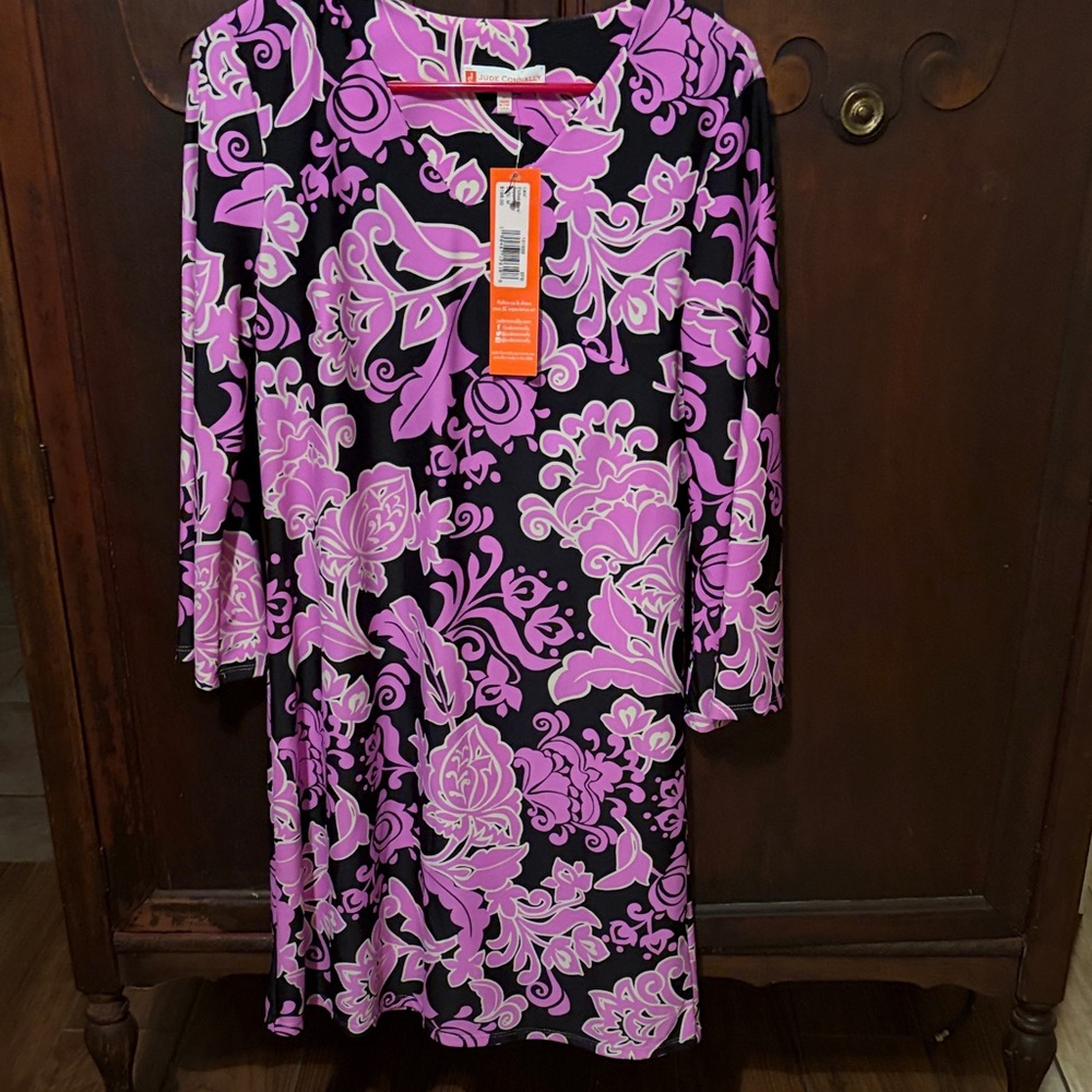 Jude Connally Black Shift Dress with Pink Floral Print NWT Easter Spring Summer
